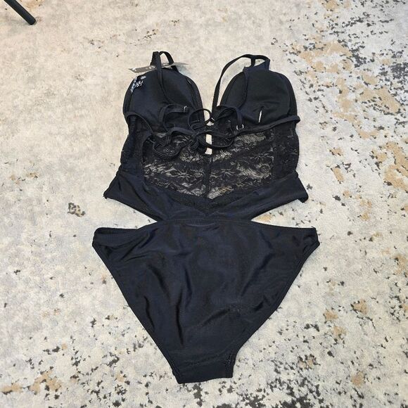Sexy Black Lace Cutout Swimsuit - Picture 13 of 14